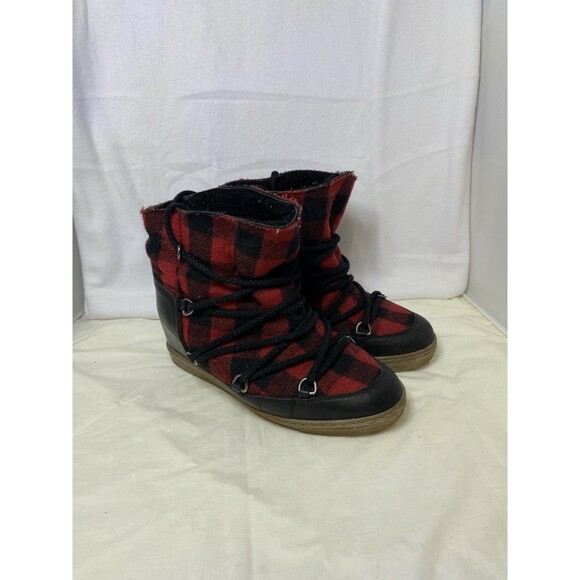 ISABEL MARANT SZ 41 / 11 Black & Red NOWLES Shearling Leather Boots #4198 - Picture 1 of 10